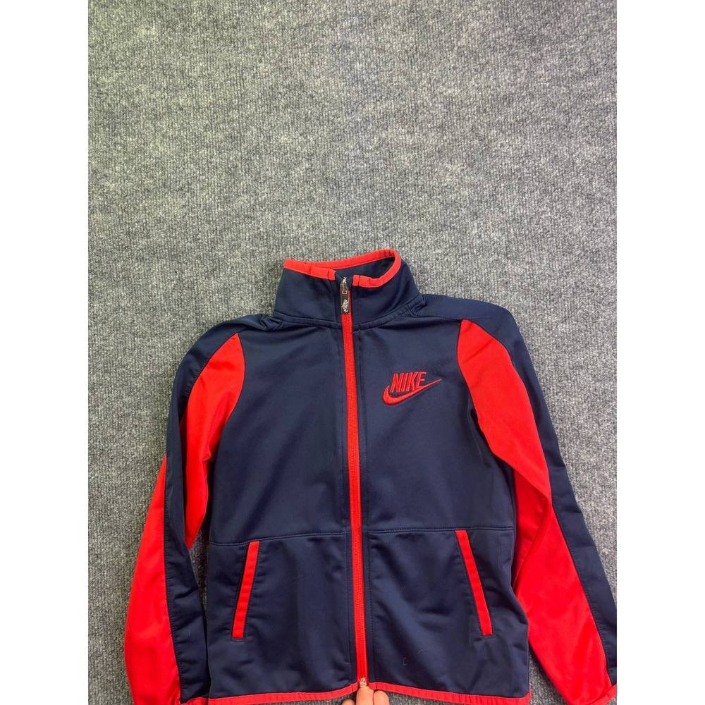 Nike Track Jacket Kids Size 7 Navy Blue Red Full Zip Futura Logo 86E595-417